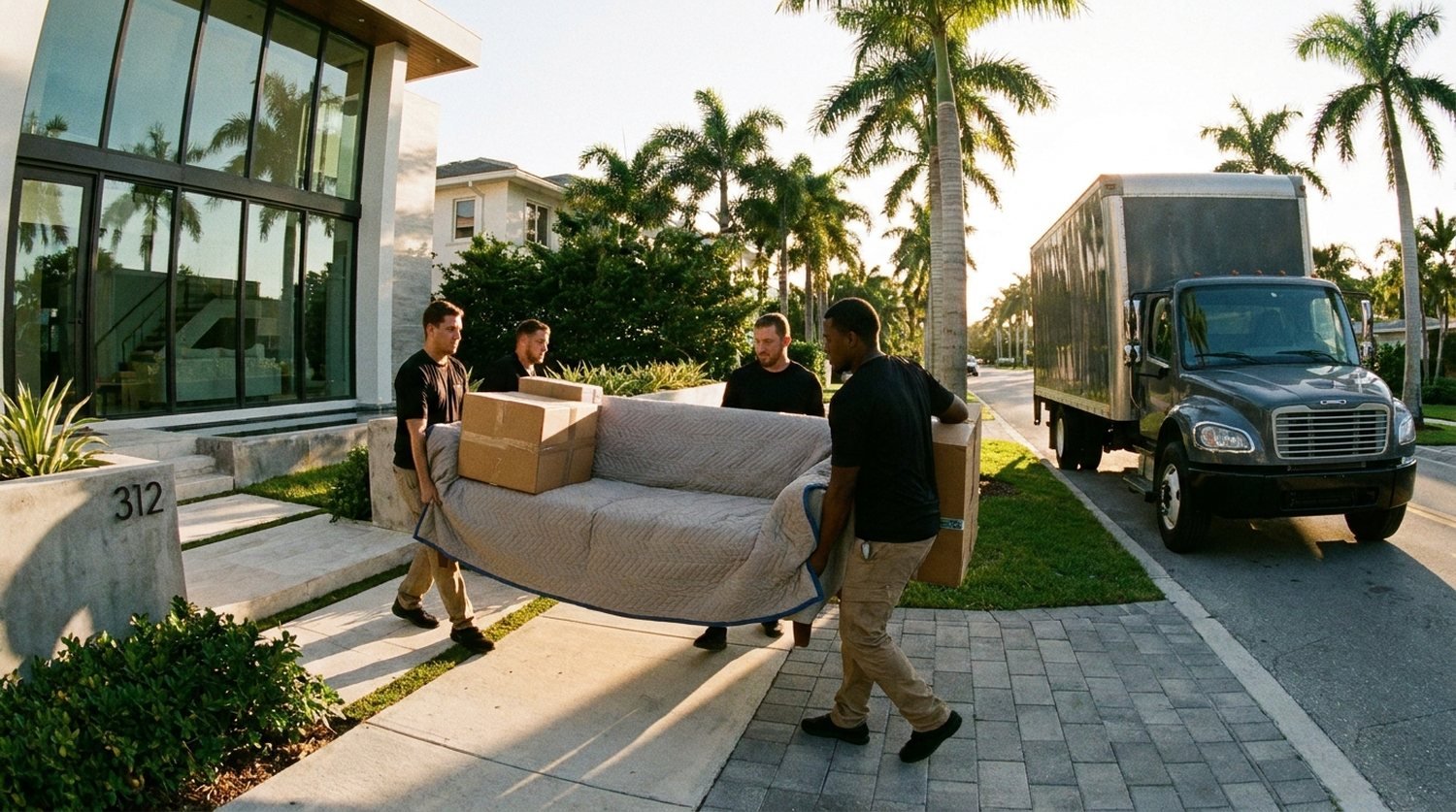 Hermes crew carefully carrying furniture to the truck