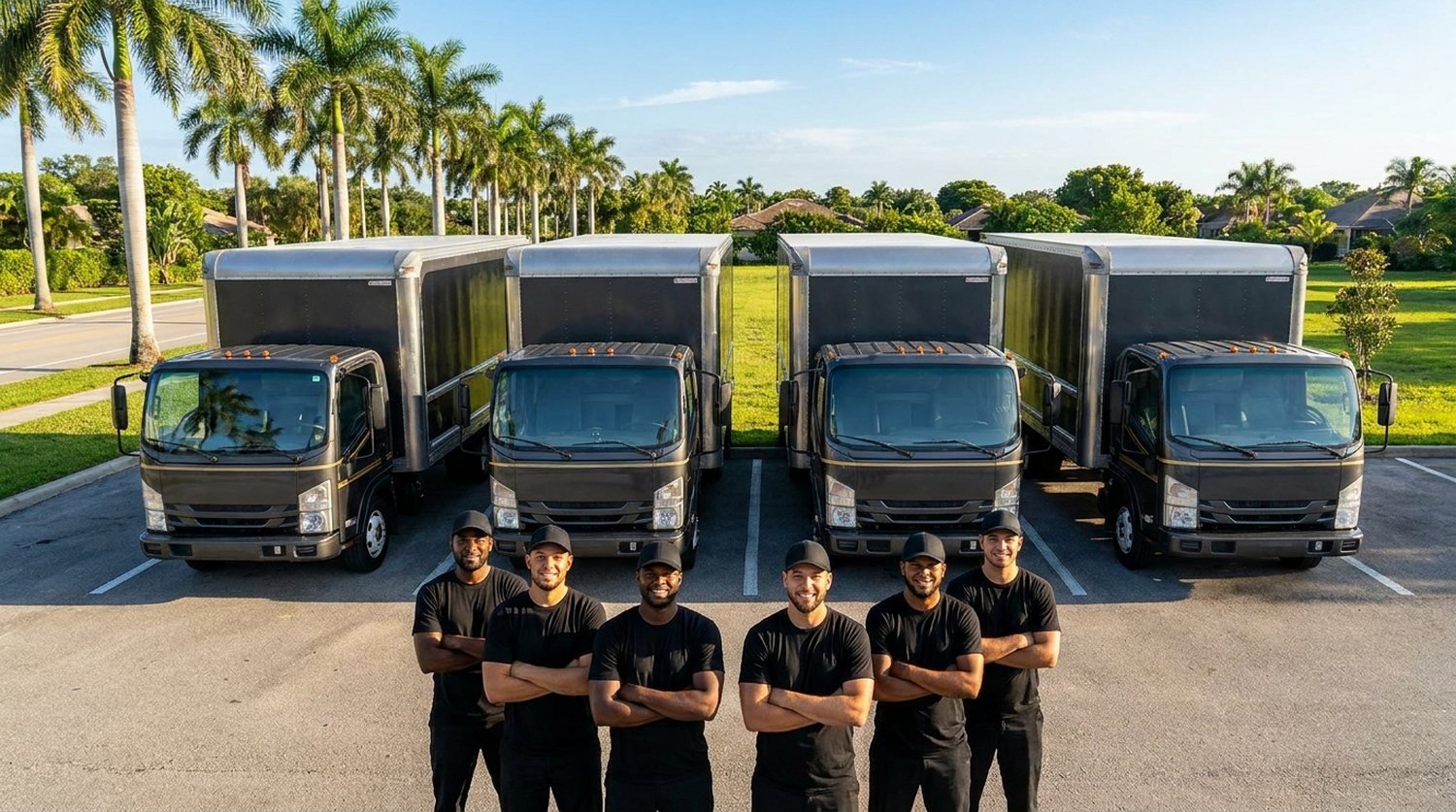 Hermes Moving trucks and uniformed crew