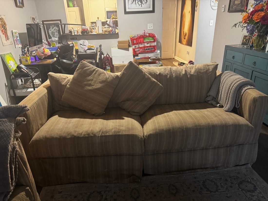 Sofa and console placed in a client's living room after the move